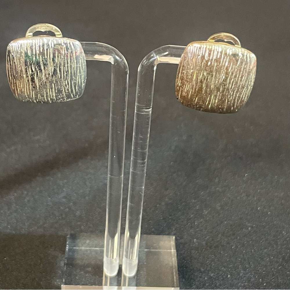 Vintage Signed Monet Textured Square Clip-on Earrings